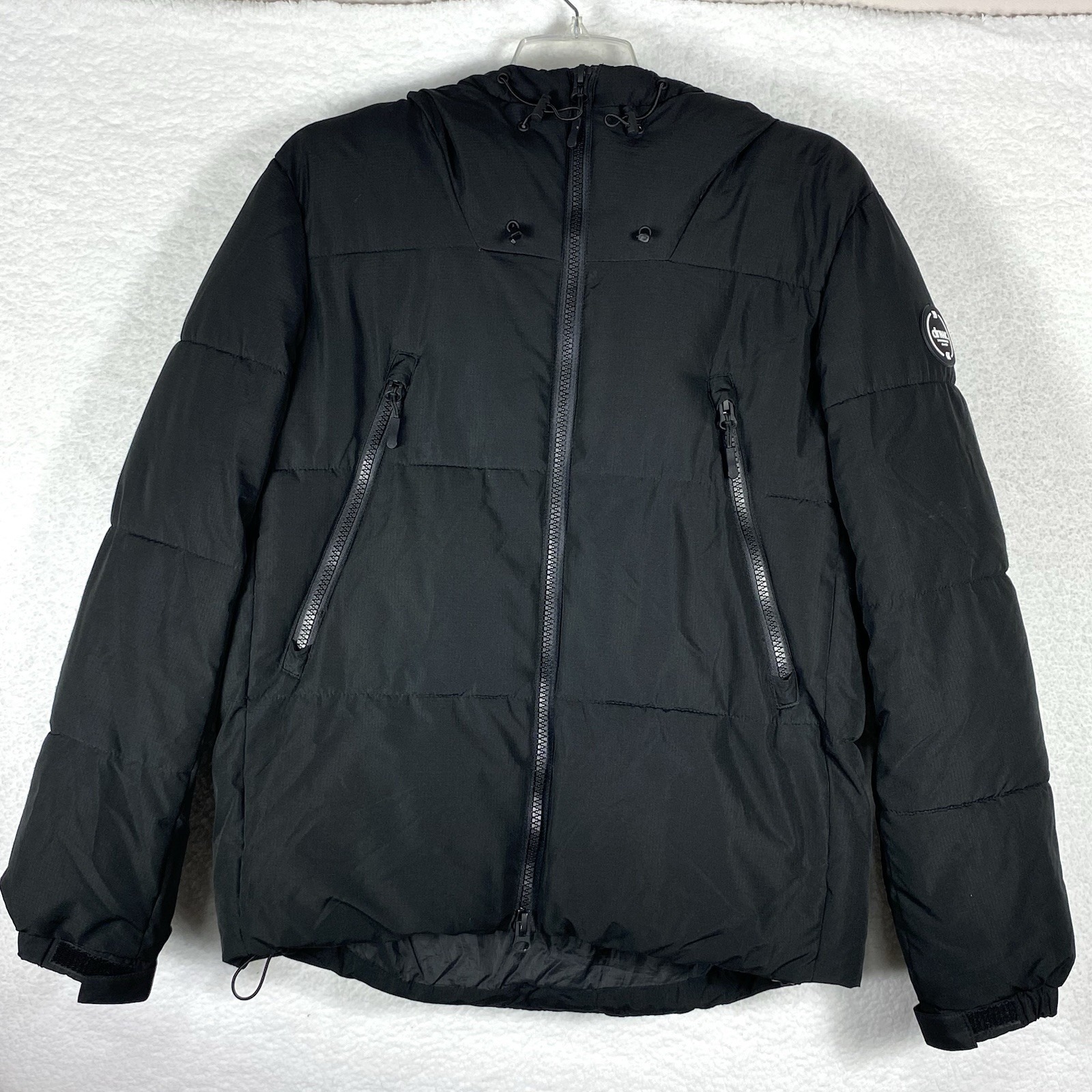 Zara Dnwr Mens Black Ripstop Hooded Puffer Jacket Size M Quilted Techwear